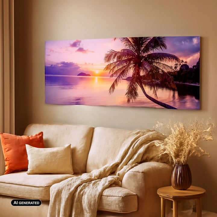 Wandbilder Dekoration Wohnzimmer Strand Meer Palme Panorama Bilder auf Leinwand 120x50cm Leinwandbil