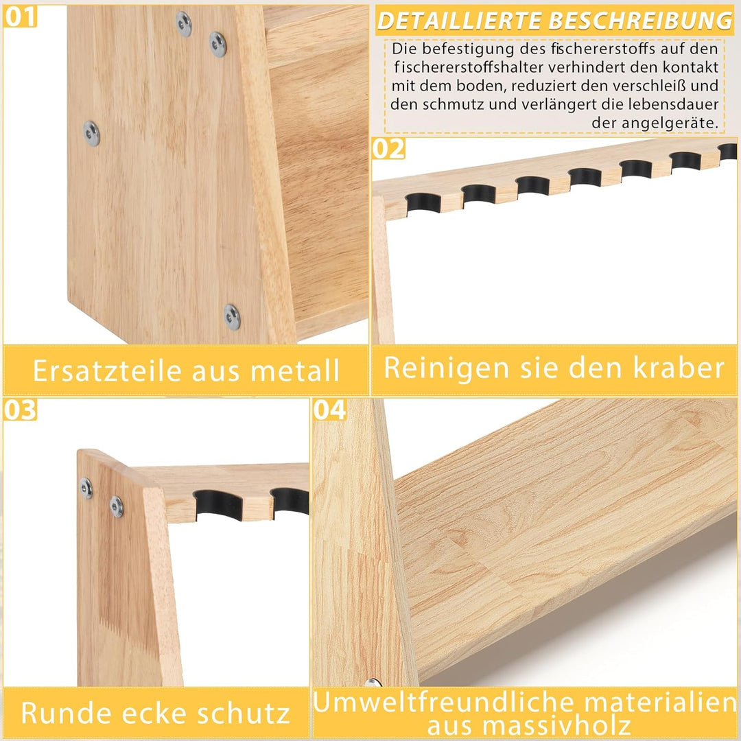 Rutenständer für 10 Angelrutenhalter aus Holz mit Montagezubehör 60 x 18 x 58 cm Originalholz, Ständ