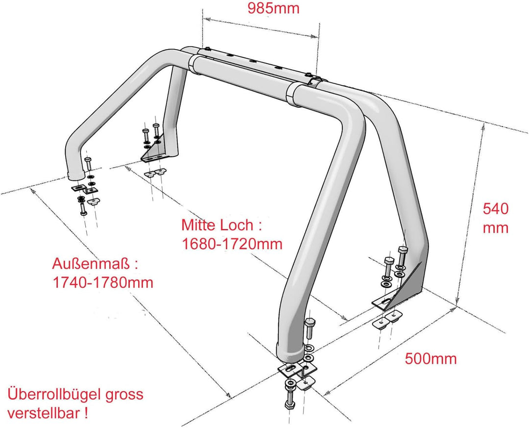 Edelstahl Überrollbügel 63,5mm für Pickup's - universell passend - verstellbar passend für Ladefläch