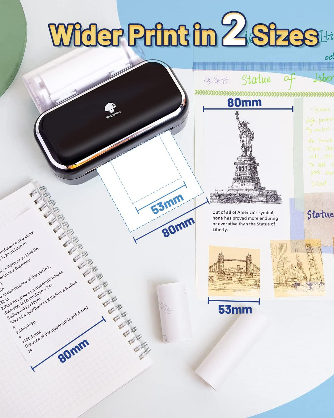 Phomemo M03 Tragbarer Fotodrucker - Handy Thermodrucker, Druckgrösse 53 & 80mm, Kompatibel mit iOS u