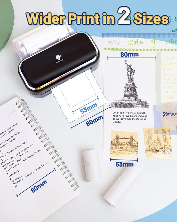 Phomemo M03 Tragbarer Fotodrucker - Handy Thermodrucker, Druckgrösse 53 & 80mm, Kompatibel mit iOS u