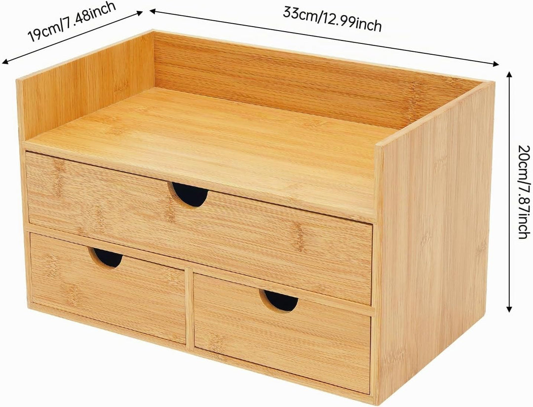 Bambus Schreibtisch Organizer mit 3 Schubladen Naturbambus Aufbewahrungsbox Schubladenbox mit Platzi