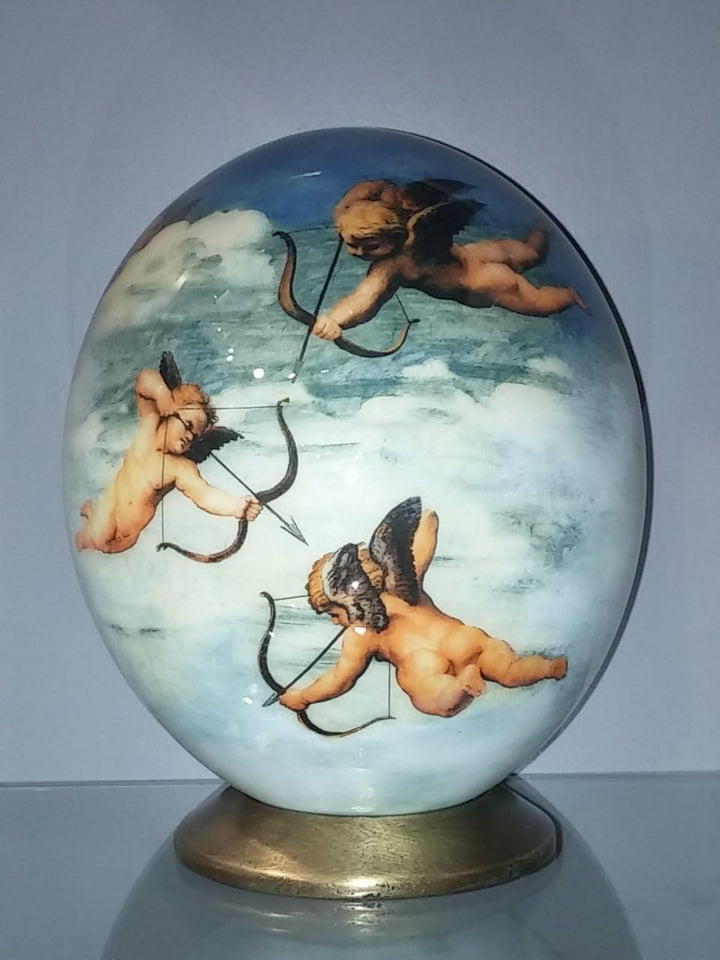'VERZIERTE Straussenei mit Motiv "Angels in the sky von Raphael