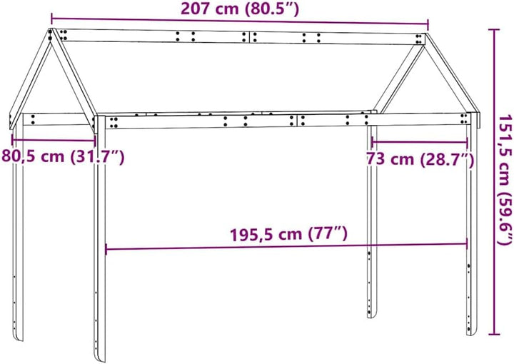 vidaXL Dach für Kinderbett 207x80,5x151,5 cm Massivholz Kiefer