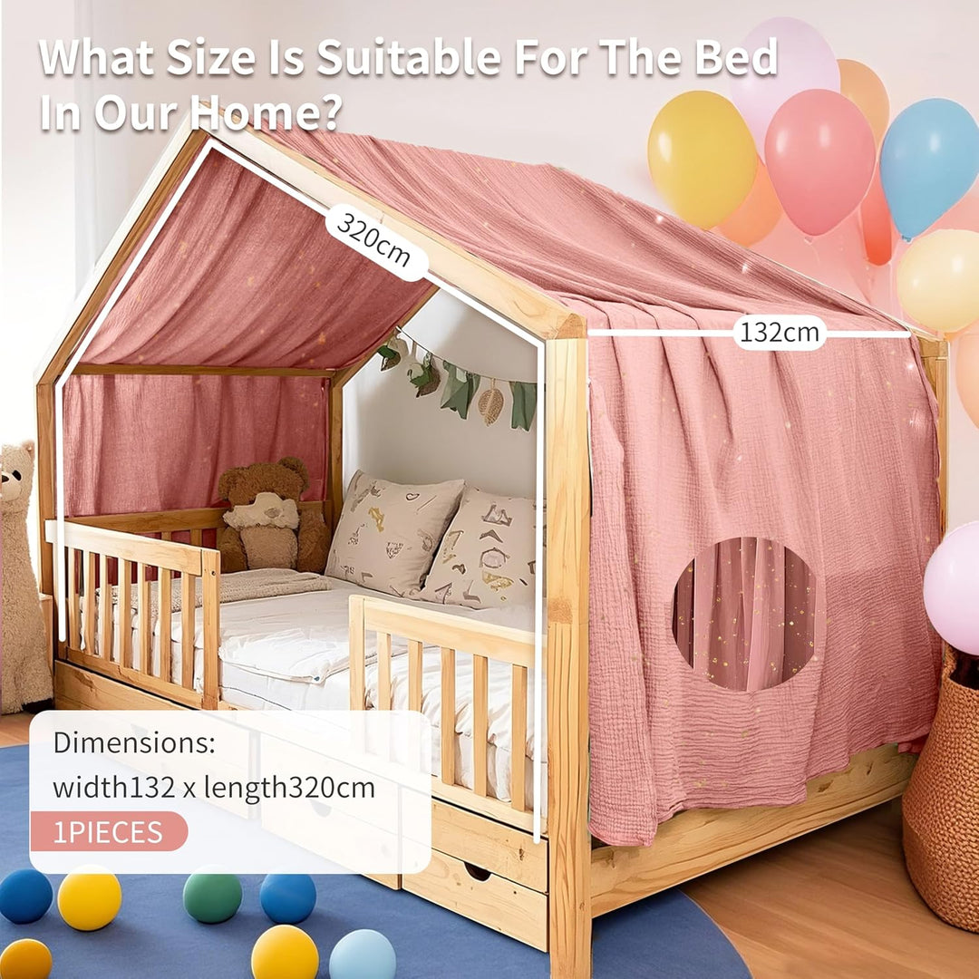 Home Bettbezug mit Goldener Applikation, handgefertigt aus 100% Baumwoll-Musselin, Stoffhimmel für d