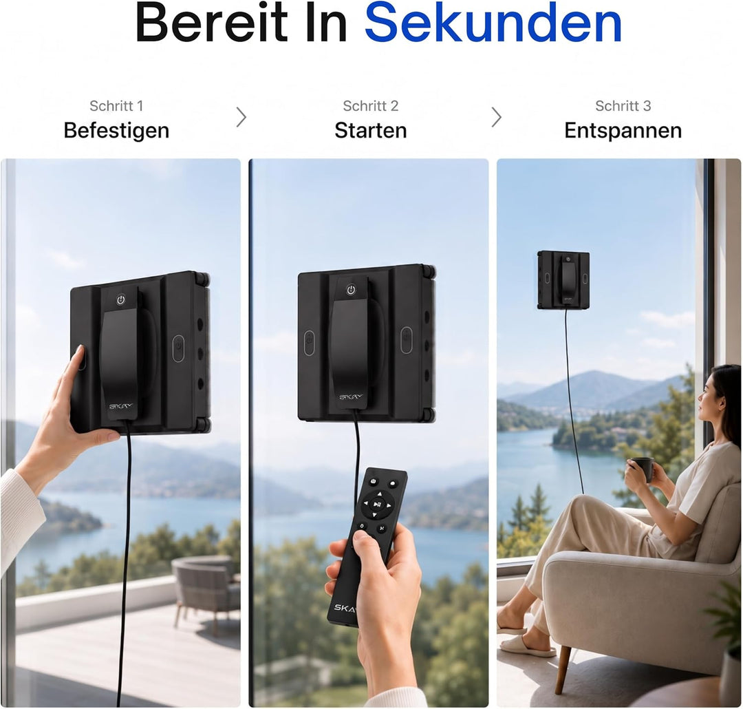 Fensterputzroboter M82, KI-Navigation, Automatischer Fensterreiniger mit 6-Düsen Sprühsystem &amp; Doppe
