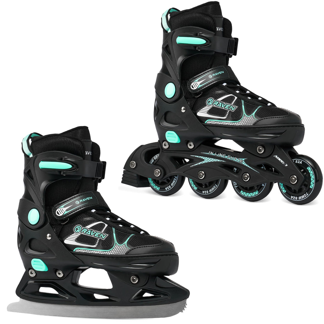 RAVEN Inline Skates Inliner für Kinder und Erwachsene OPTIONAL 2in1 mit Schlittschuhen verstellbar,