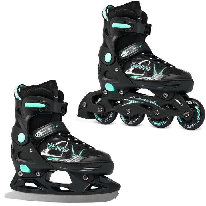 RAVEN Inline Skates Inliner für Kinder und Erwachsene OPTIONAL 2in1 mit Schlittschuhen verstellbar,