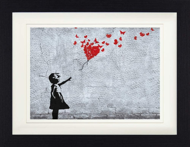1art1 Mädchen Poster Mädchen Mit Luftballon Und Schmetterlingen, Banksy-Style Gerahmtes Bild Mit Edl