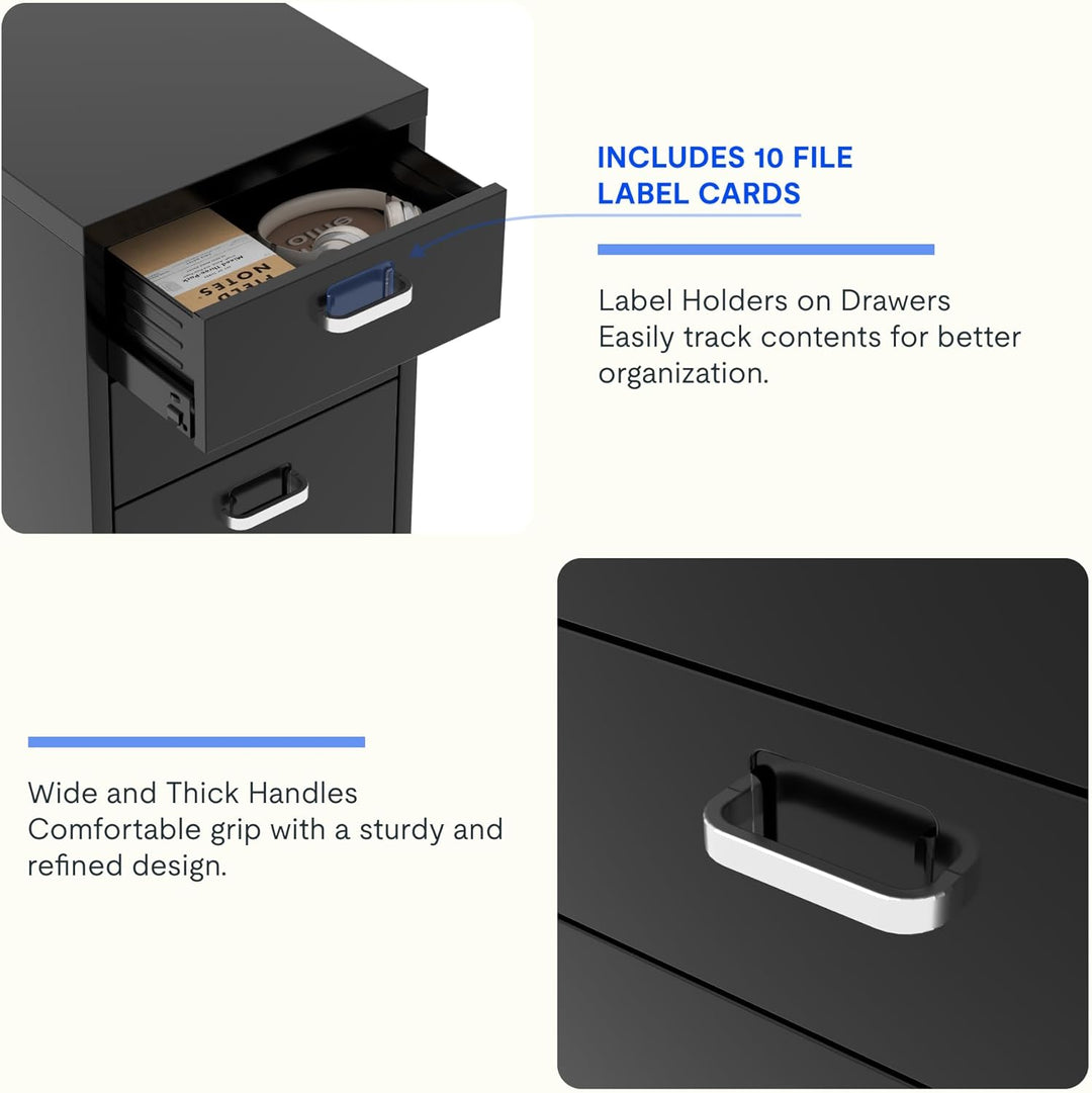 FLEXISPOT Rollcontainer Büroschrank mit 3 Schubladen, Aktenschrank Metallschrank Kommode mit Rädern,