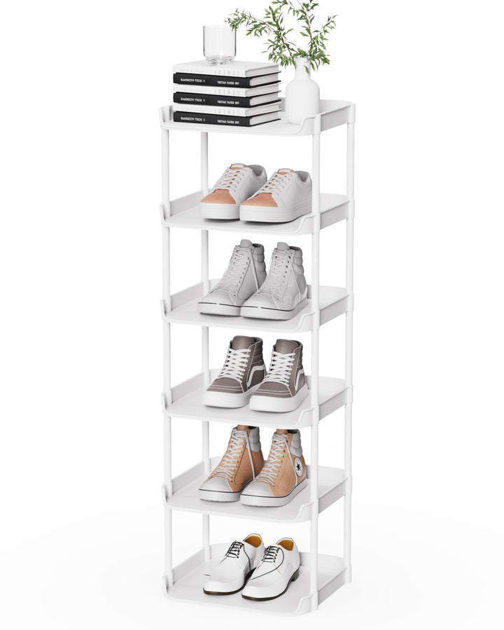 6 Ebenen Schmal Schuhregal, Mehrschichtiges Hoch Schuhregale Platzsparend, Stapelbar Klein Standrega