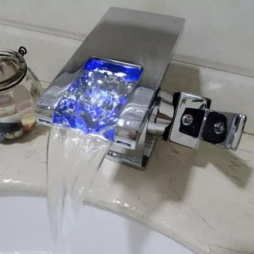 LED Wasserfall Wasserhahn 304 Edelstahl Messing Einhebelmischer RGB 3 Farbewechsel Waschtischarmatur