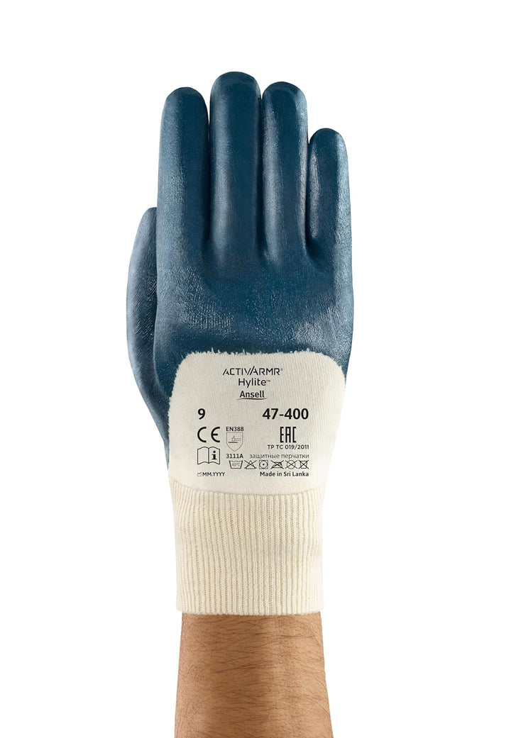 Ansell Hylite 47-400 Mehrzweckhandschuhe, Mechanikschutz, Blau, Grösse 9 (12 Paar) Strickbund 9 (L),