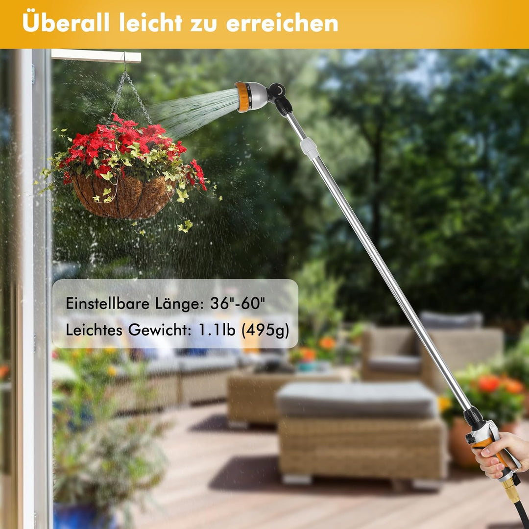 RESTMO Langer Teleskop Giessstab 92-152 cm, Lang Gartenbrause Metall mit 180° schwenkbaren Kopf, 7 S
