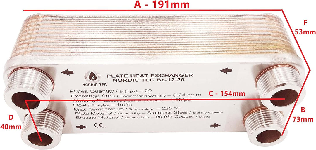 Edelstahl Plattenwärmetauscher Nordic Tec Ba-12-20 20 Platten 45kW 3/4” mit Isolierung mit Wandbefes