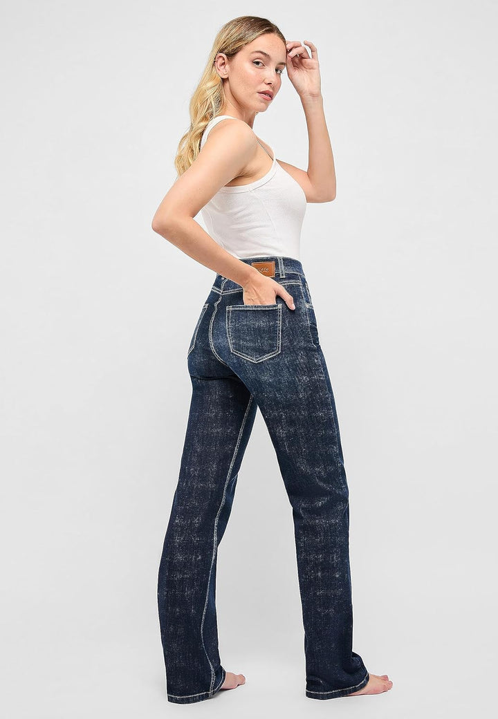 ANGELS Schlagjeans 5-Pocket-Jeans Lara mit Label-Applikationen 36W / 28L Dark Indigo Used, 36W / 28L