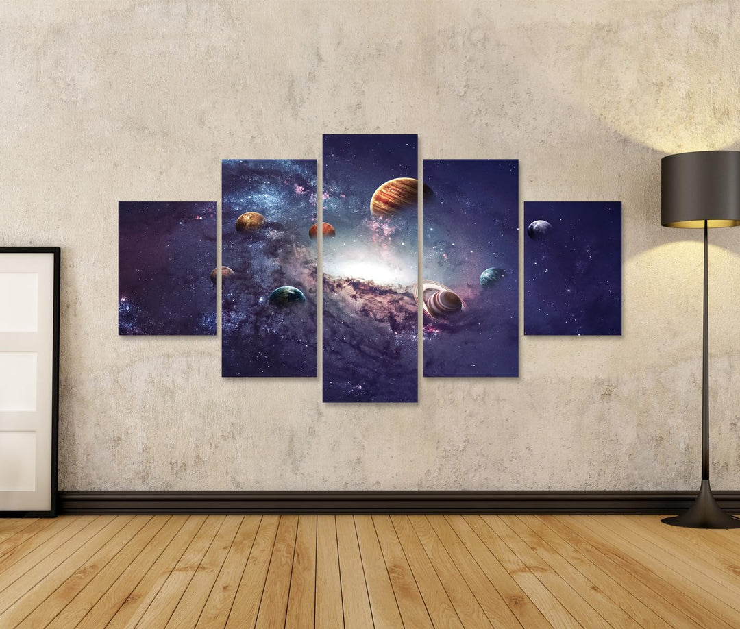 islandburner Bild auf Leinwand Planeten Des Sonnensystems Bilder Wandbilder Poster 170x80cm - 5 Teil