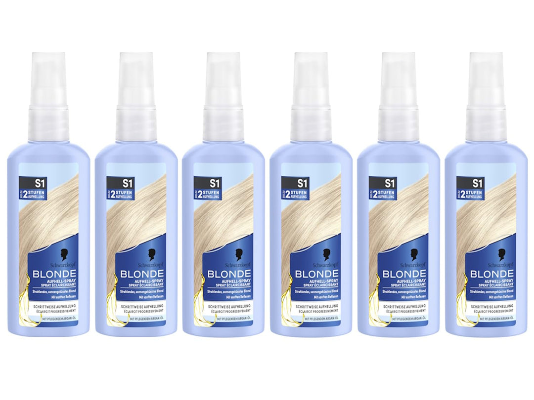 Schwarzkopf Blonde Aufheller S1 Stufe 3 (6x 125 ml), Aufhellspray zum Haare aufhellen um bis zu 2 St