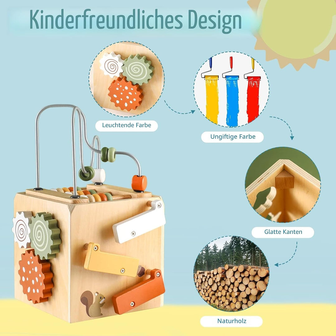 Smartwo Motorikwürfel Montessori Spielzeug ab 1 Jahr, Holzspielzeug Baby ab 18 Monate, 6 in 1 Activi