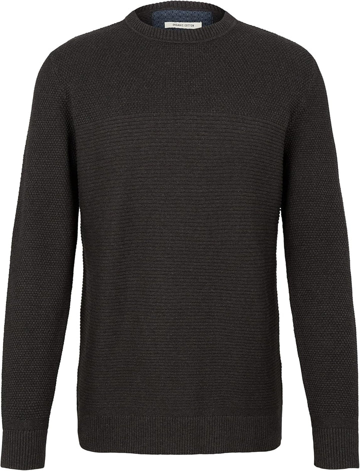 TOM TAILOR Herren Basic Strickpullover aus Bio-Baumwolle, 10617 - Black Grey Melange