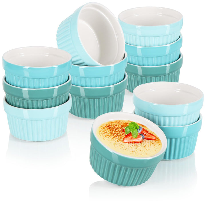 COM-FOUR® 12x Soufflé Förmchen - Creme Brulee Schälchen aus Keramik - Ofenfeste Förmchen - Dessertsc