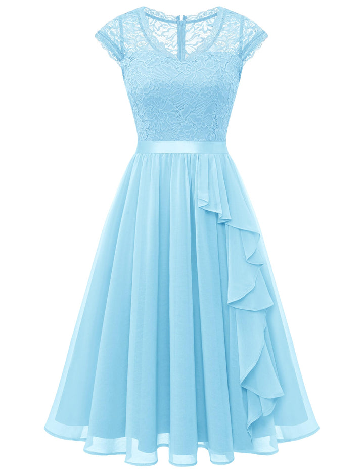 Wedtrend Cocktailkleid Damen Knielang Abendkleid Elegant für Hochzeit Elegant A Linie Rüschenkleid H