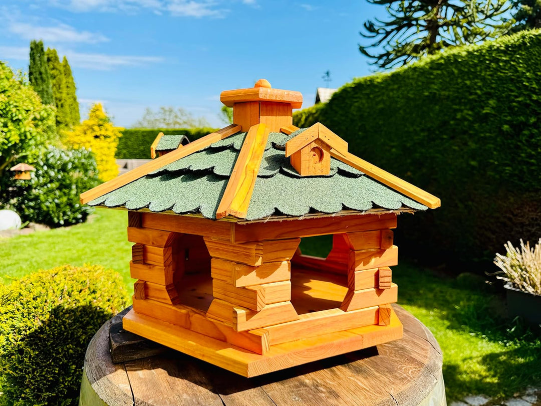 handgefertigtes Sechseck Vogelhaus aus Holz wetterfest M - XXL mit und ohne Ständer I Futterhaus I F