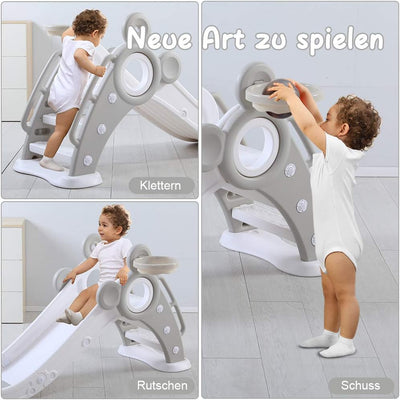 YOLEO Rutsche, Kinder Fun-Slide mit Basketballkorb, Faltbar Kinderrutsche, Gartenrutsche Kleinkinder