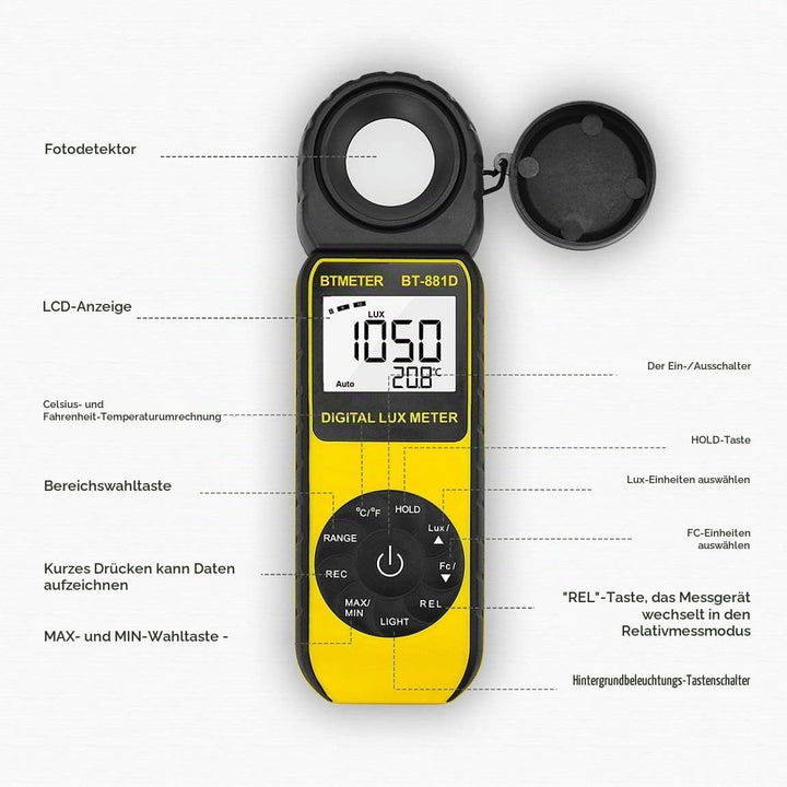 BTMETER BT-881D Digital Illuminance Light Meter, Measure Lights 0.01~400,000 Lux (0.01~40,000 FC) Fo