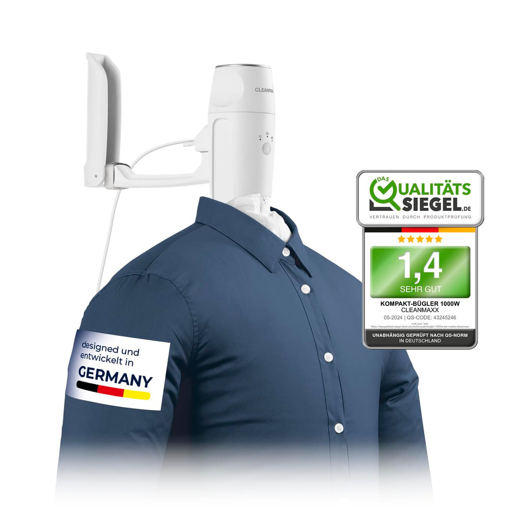 CLEANmaxx Hemdenbügler kompakt für Reisen | Trocknet und glättet Hemden & Blusen und ersetzt Bügelei