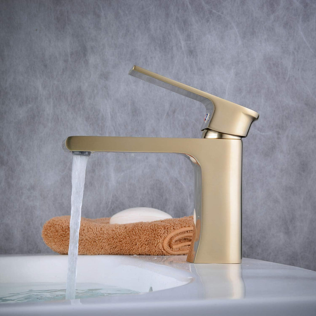Kommerzielle Toilette Einhand-Waschtischarmatur, Einloch-Badarmatur in zeitgenössischem Design, Gold