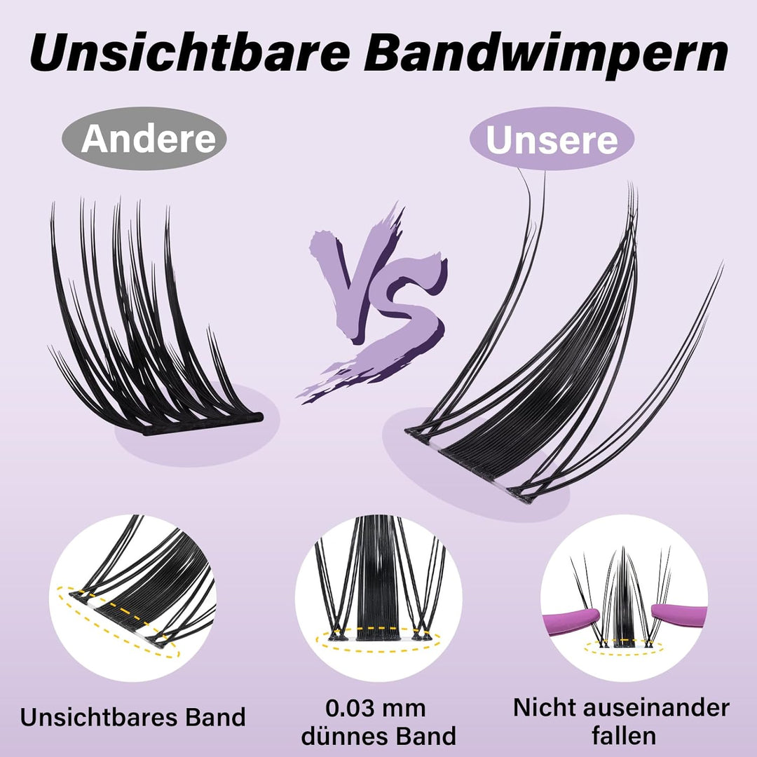 B&Q Lashes Extension Set 144PCS Unsichtbares Band Manga Lash Extension Set 8-16MIX Unsichtbare Wimpe