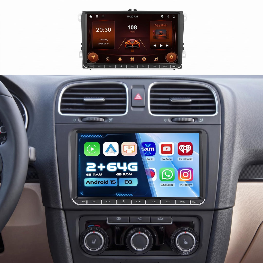 Hikity 2+64GB Android 15 Autoradio CarPlay Android Auto Wireless für VW Golf 5 6 Passat Polo Tiguan