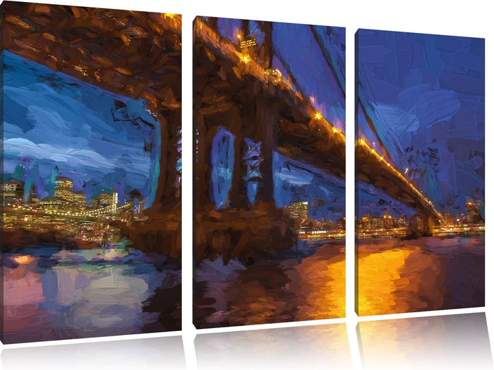 Pixxprint Manhatten Brücke New York Kunst als Leinwandbild/Grösse: 3 Teilig (120x80 cm) cm/Wandbild/