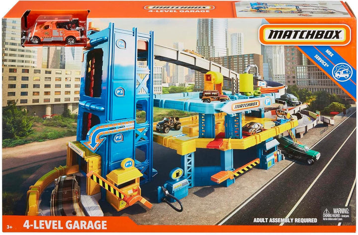 Matchbox Autorennbahn, 4-stöckig mit Rampe, Aufzug, Waschanlage und Abschleppwagen für Matchbox Auto