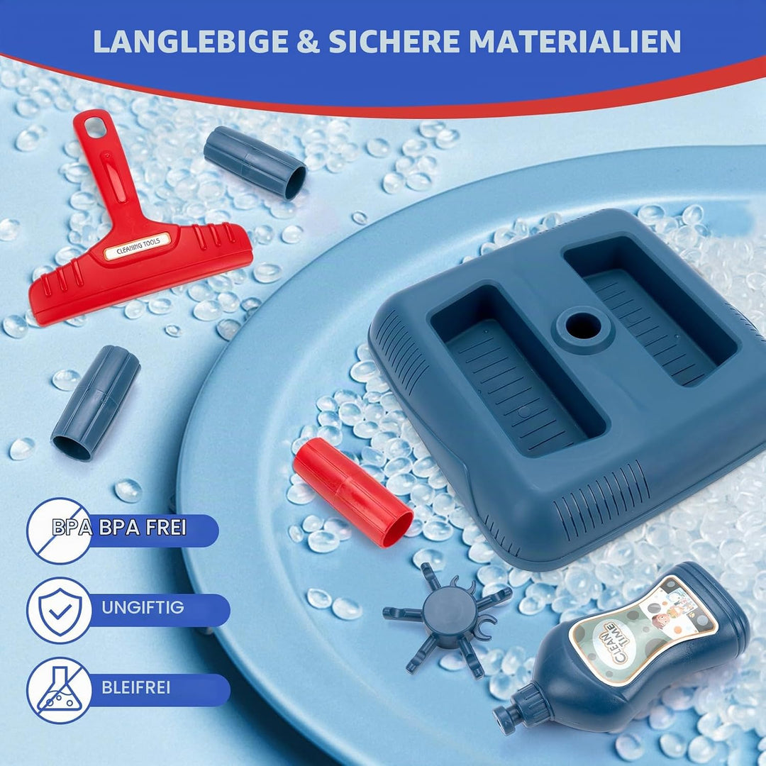 Jenilily Kinder Putzset, Besen mit langem Stiel, Kehrschaufel, Handfeger, Wischmopp Set mit Ständer