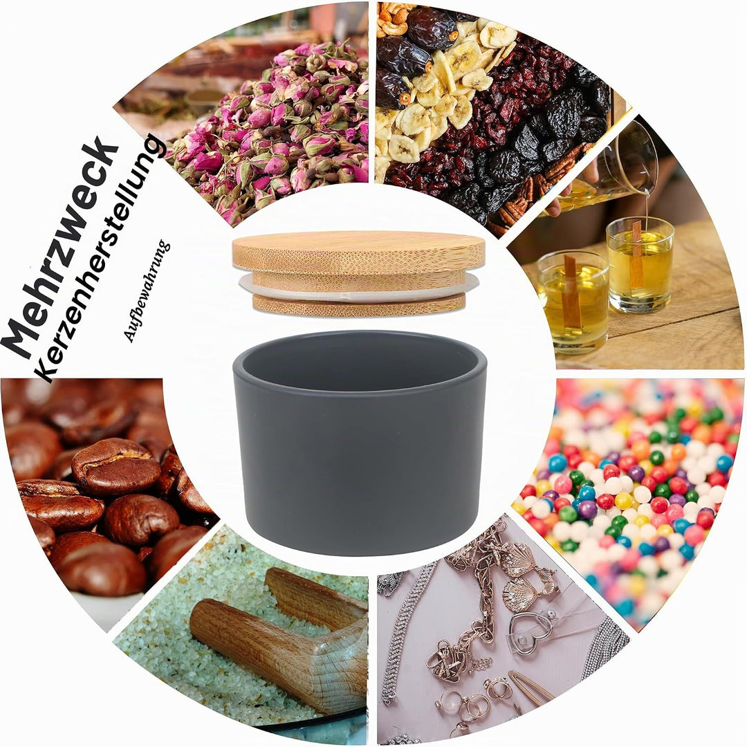 MILIVIXAY 20 Stück 118 ml mattschwarze Glaskerzengläser mit Deckel und Kerzenherstellungs-Kits – Gro