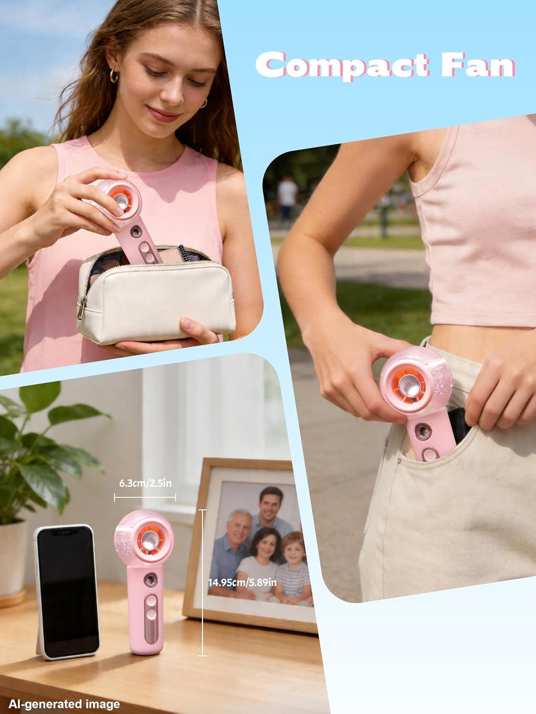 CoolGift Mart Handventilator, Tragbarer Mini Ventilator,Aufladbar, Kleiner Taschenventilator Mit 4 G