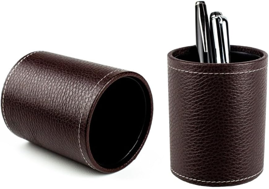 DELMON VARONE - Stifteköcher aus Soft Grain Leder braun - Echtleder Stiftebecher mit PU Innenverklei