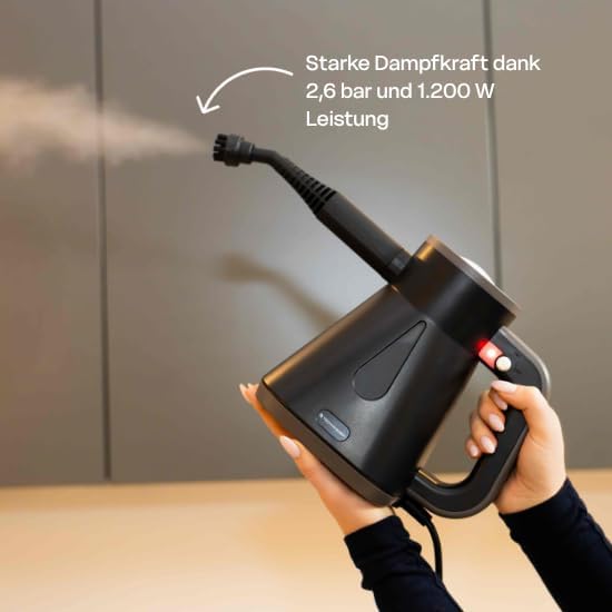 TS Compact Handdampfreiniger – 15 Zubehörteile – 1200 W, 2,6 bar – Nass- und Trockenfunktion – Handd