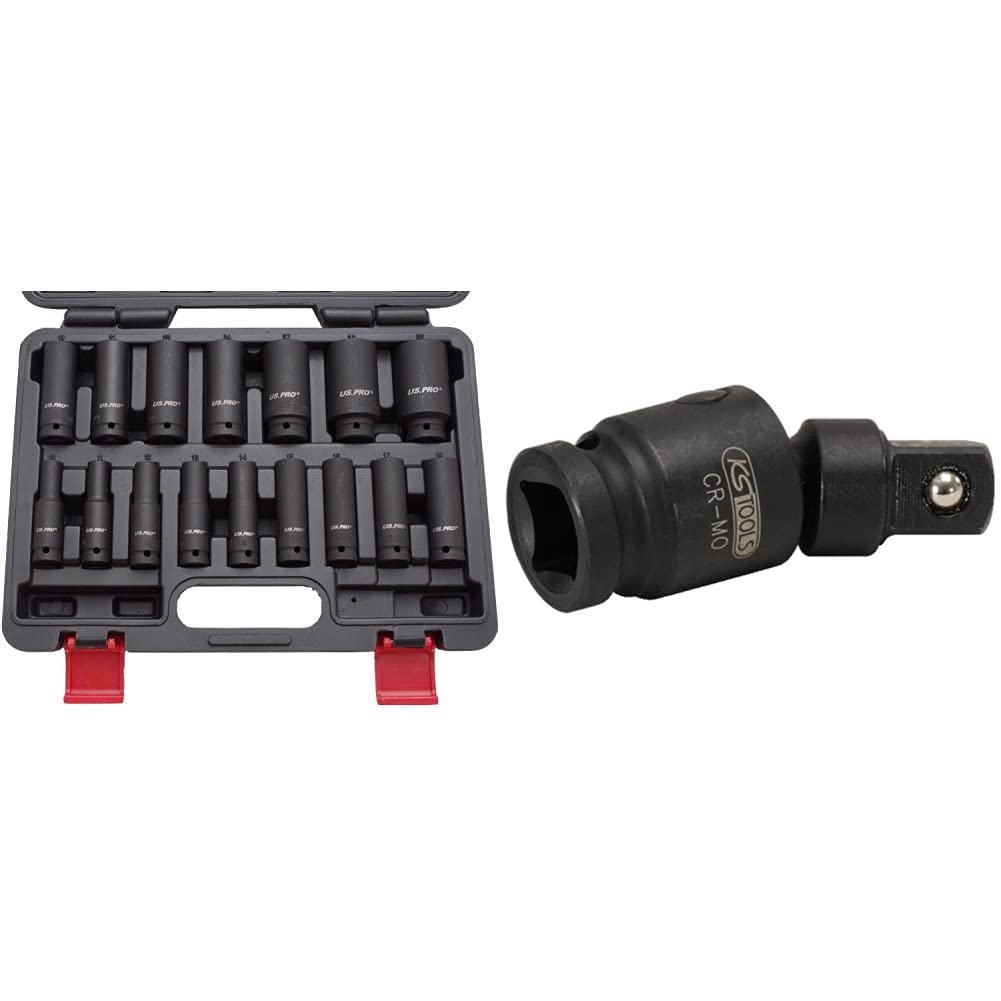 US PRO B1340 Kraft-Schlagschrauber-Nüsse 1/2" 10-32 mm Schlagnuss-Satz, 16 Stück & KS Tools 515.1133