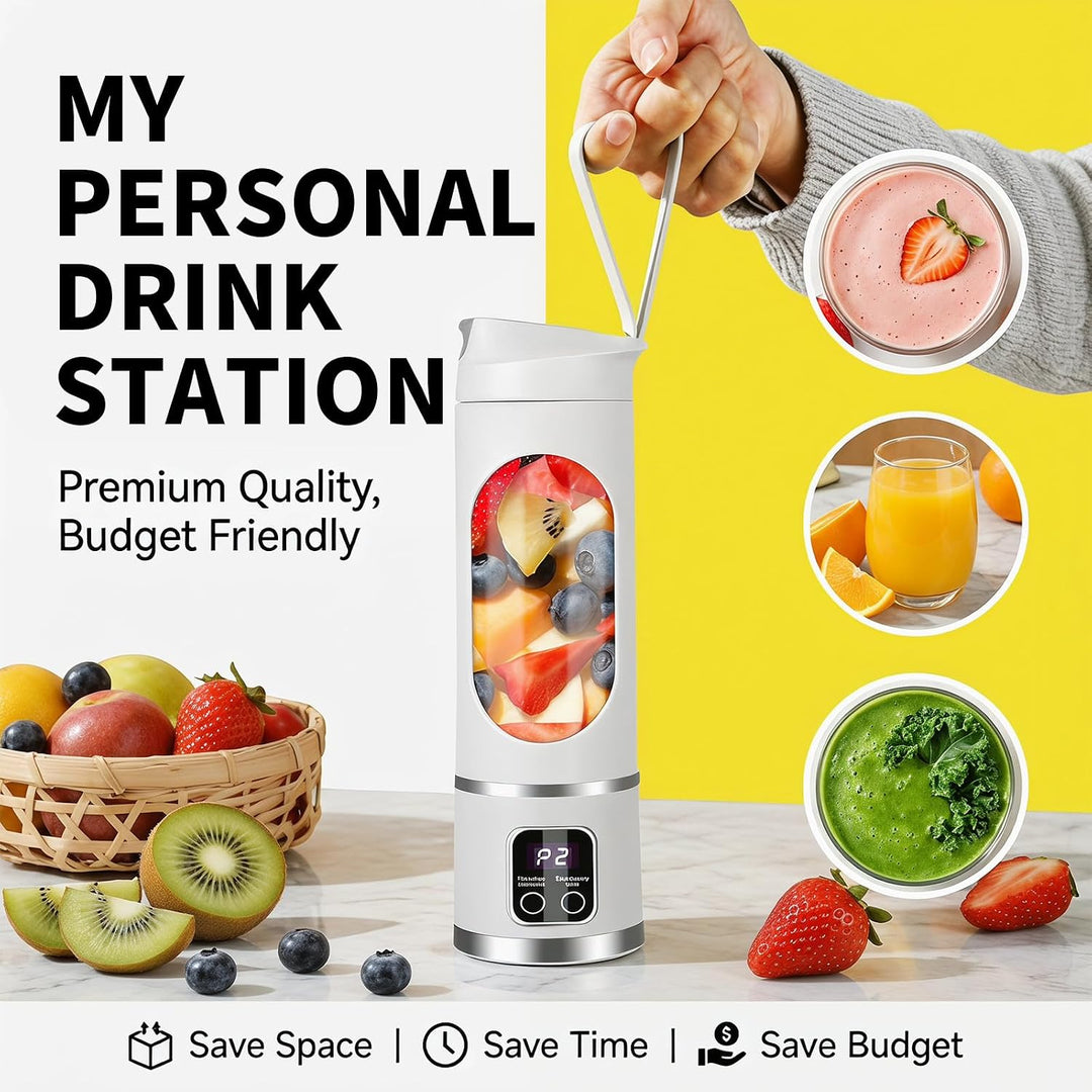 Yuragim Tragbarer Mixer Smoothie Maker To Go, 450ML Portable Blender mit LED Display & 12 Edelstahlk
