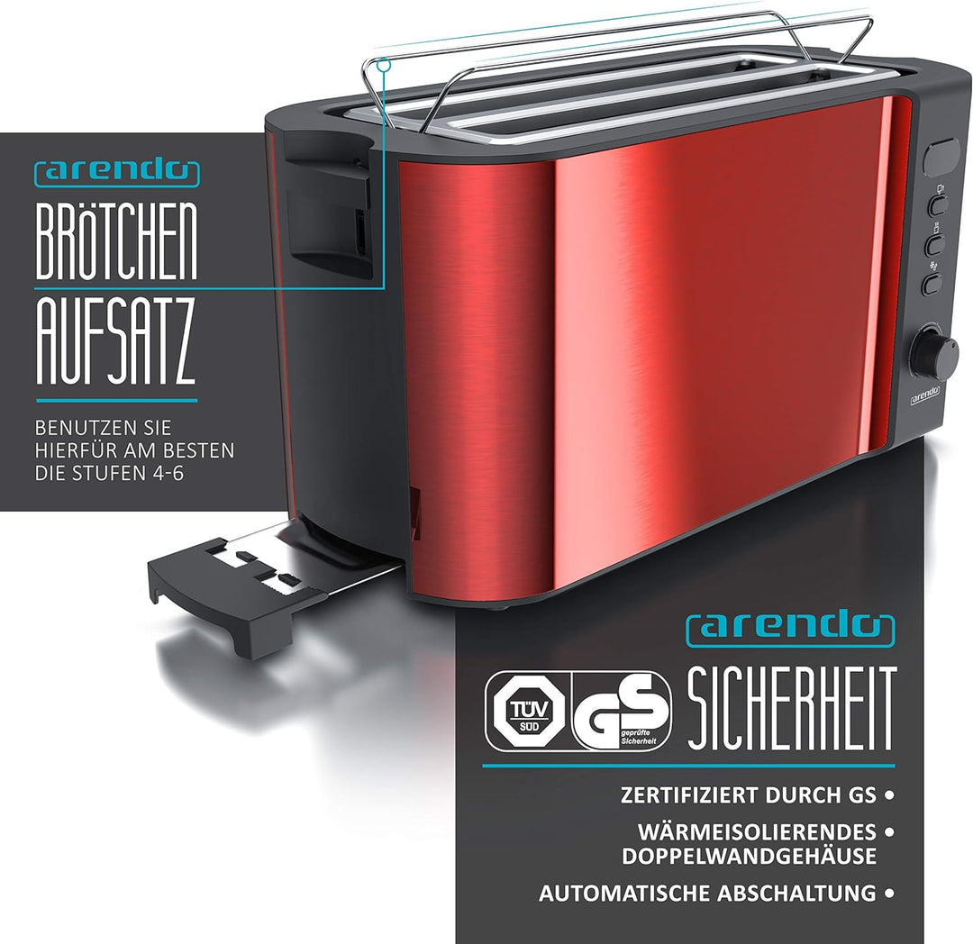 Arendo - Edelstahl Toaster Langschlitz 4 Scheiben - Defrost Funktion - wärmeisolierendes Gehäuse - m