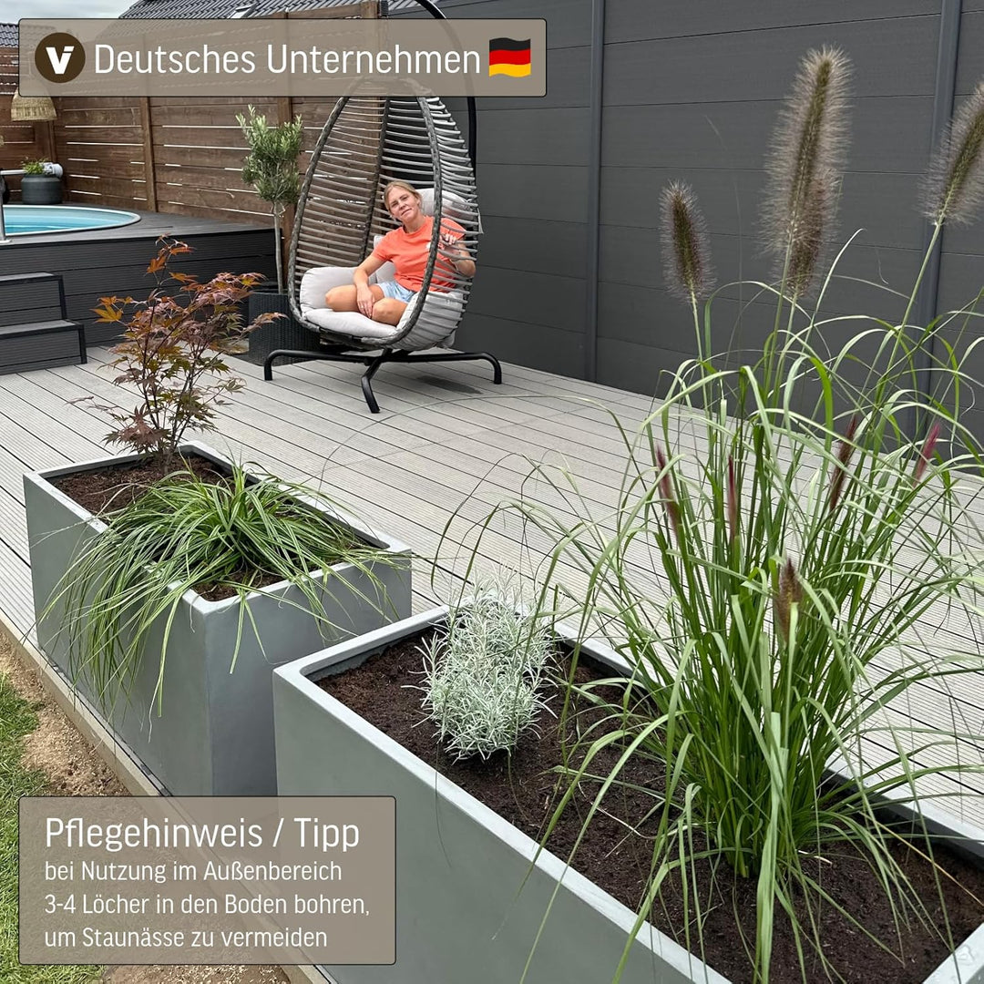 VIVANNO Pflanzkübel Pflanztrog Maxi Fiberglas 30x60x30 cm - Robuster Blumenkübel, wetterfest und fro