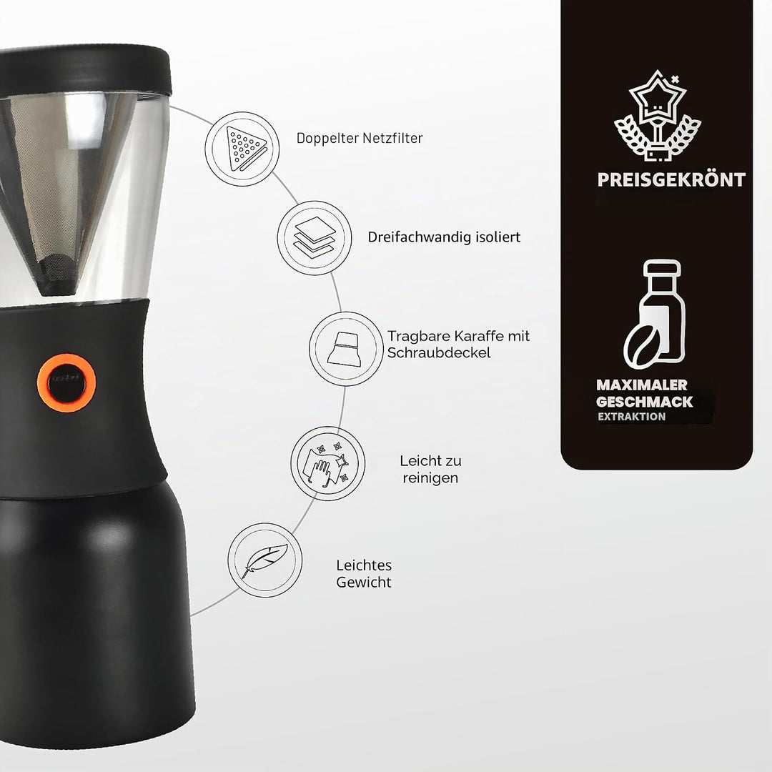 Asobu - Cold Brew Kaffeebereiter | Teebereiter to go mit Sieb schwarz, 50