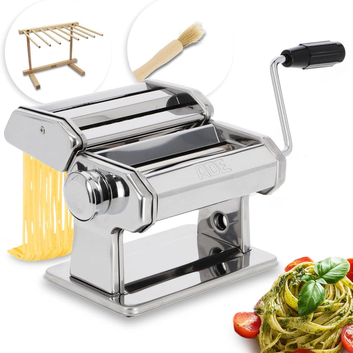 ADE manuelle Nudelmaschine KG2102 mit Zubehör Set (platzsparender Nudeltrockner aus Holz mit Reinigu