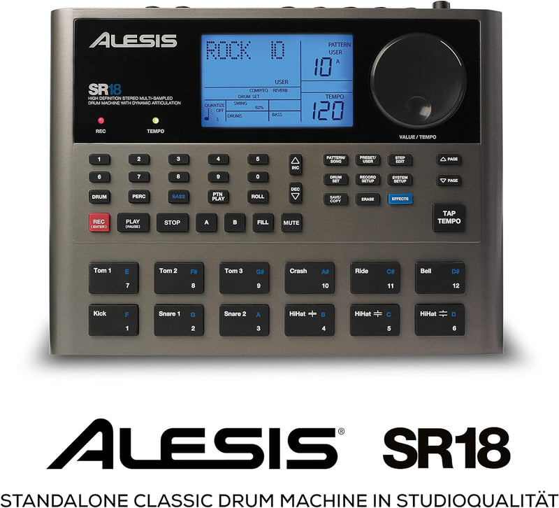 Alesis SR18 - Portables Drum Machine mit Effekten, 175 Preset Patterns und 32MB Samplespeicher mit P