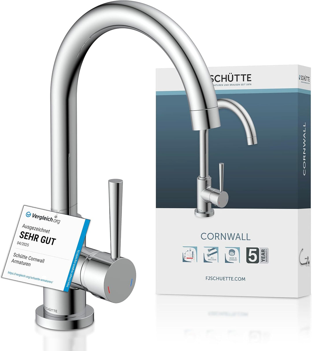 SCHÜTTE Küchenarmatur Cornwall, Wasserhahn Küche, 360 Grad schwenkbare Spültischarmatur für Doppelsp