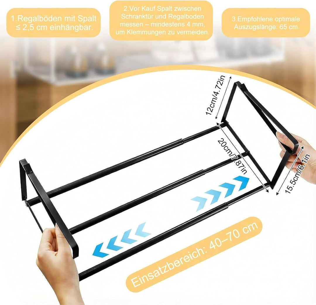 2 Stück Hängendes Schuhregal Organizer im Schrank - 40-70cm Verstellbares Unterregal Hängekorb Auszi