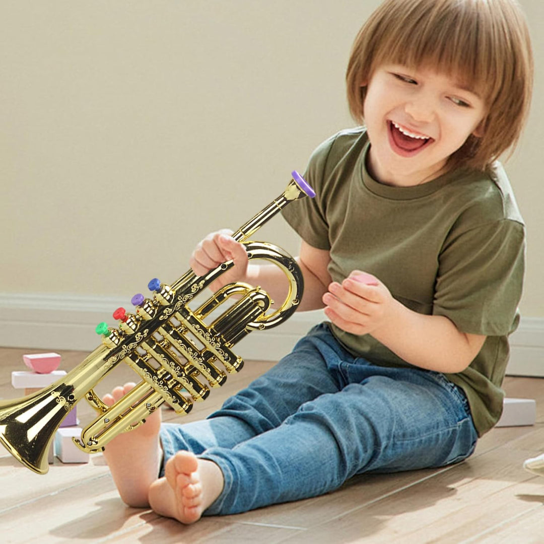 Spielzeugtrompete, spielbar, entwicklungssicher, aus PP-Kunststoff, goldene Kindertrompete mit beque